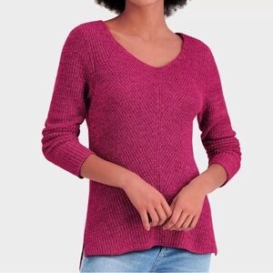Style & Co Women's Plus V-Neck Cotton Knit Pullover Sweater Pink Size 0X NWT
